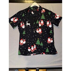 Molokai Surf Co. Men’s XL Short Sleeve Black Santa Christmas Graphic Button Up